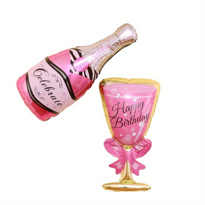 2pcs Pink Theme Wine Glass Balloon Girl Adult Birthday Party Decoration Balloons