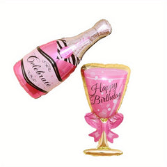 2pcs Pink Theme Wine Glass Balloon Girl Adult Birthday Party Decoration Balloons