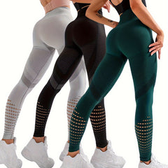 3Pcs High Waist Yoga Pants Slim Fit Hollow Out Seamless Running Leggings