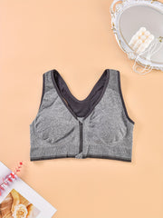 Plus Size Zipper Front Racer Back Sports Bra Wireless Running Gym Bra