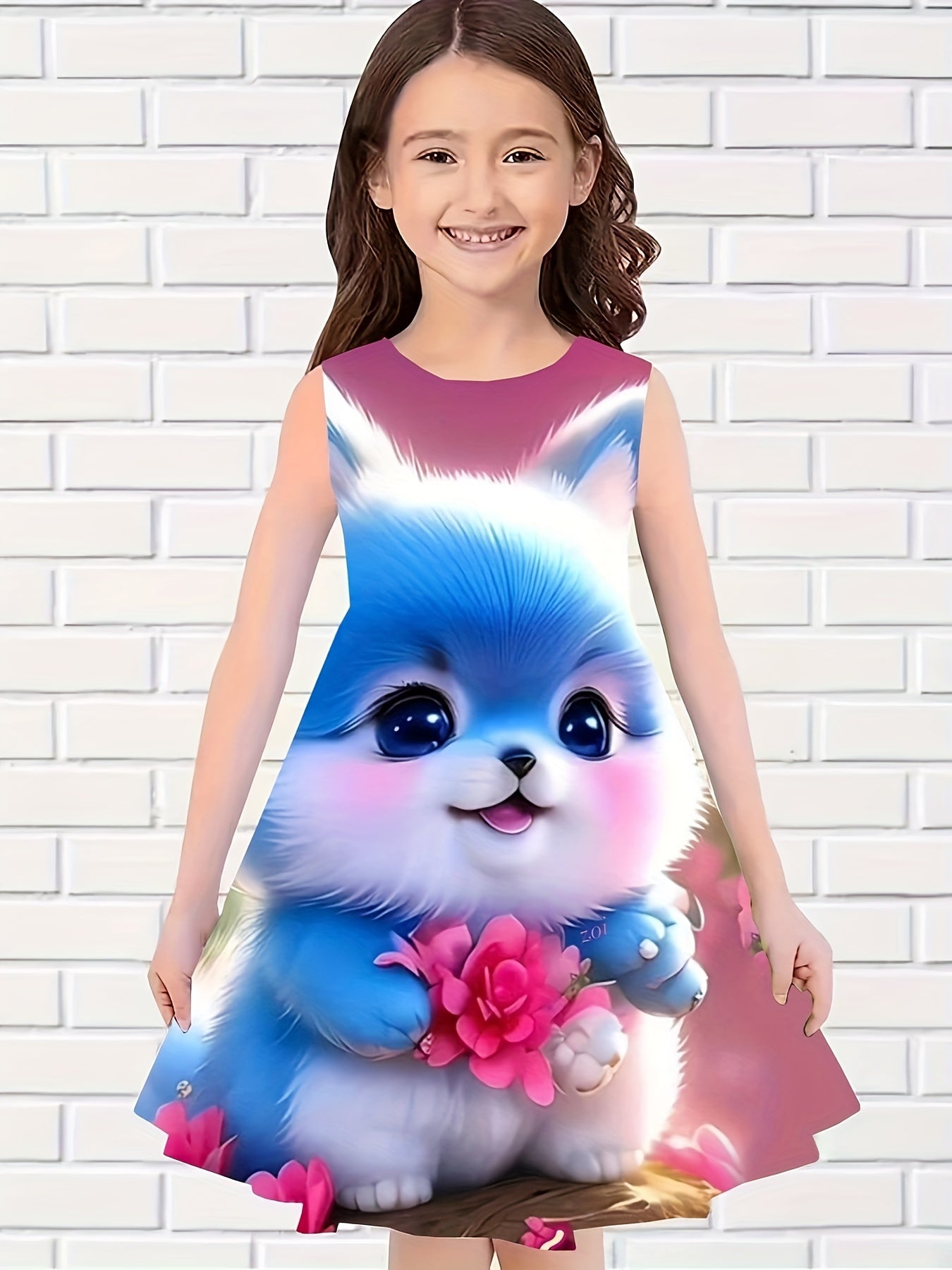 Chubby Cat Graphic Sleeveless Dress for Summer