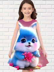Chubby Cat Graphic Sleeveless Dress for Summer