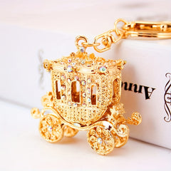 Rhinestone Pumpkin Keychain Golden Carriage Pendant