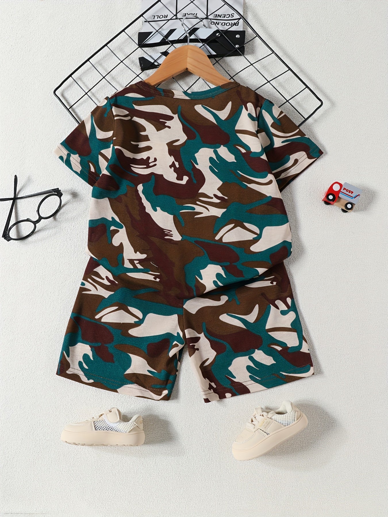 Boys Camo Print T-shirt & Shorts Set