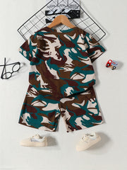 Boys Camo Print T-shirt & Shorts Set