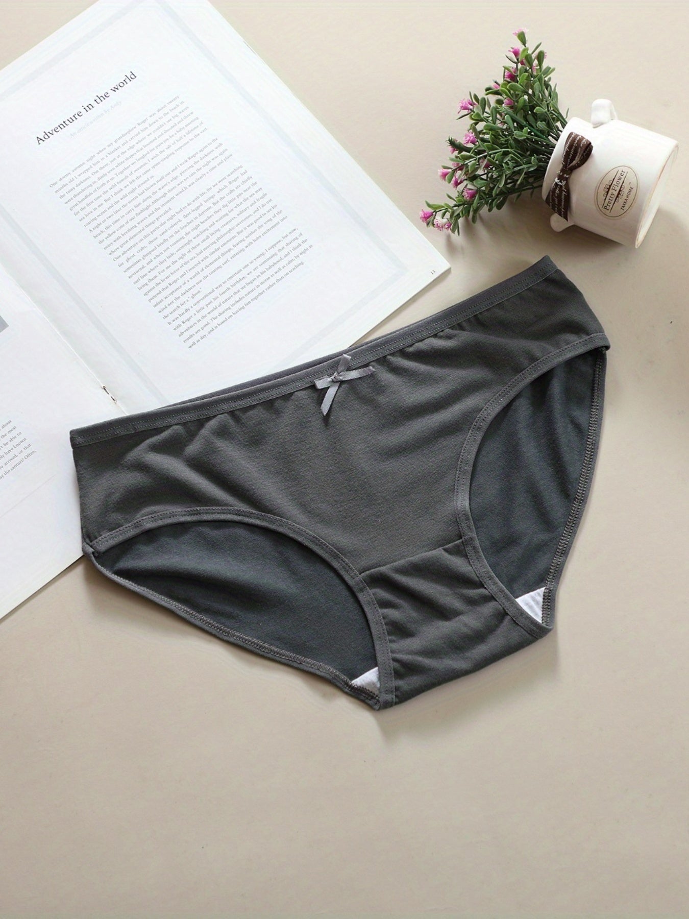 8pcs Solid Bow Tie Briefs Mid Rise Stretchy Panties