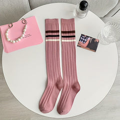 Colorblock Striped Calf Socks College Style All match Knee High Socks