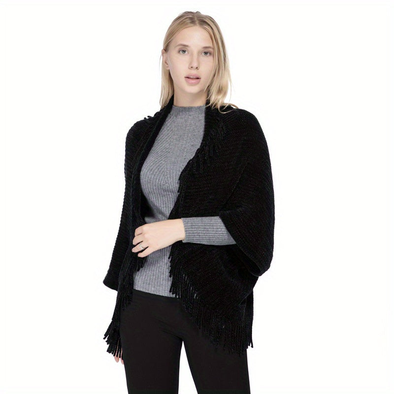 Warm Knitted Cardigan Fringe Shawl Wrap Windproof Cape