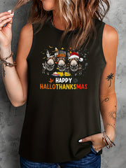 Gnomes & Bat Print Round Neck Tank Top