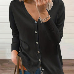 Solid V Neck Button Cardigan Long Sleeve Casual Cardigan