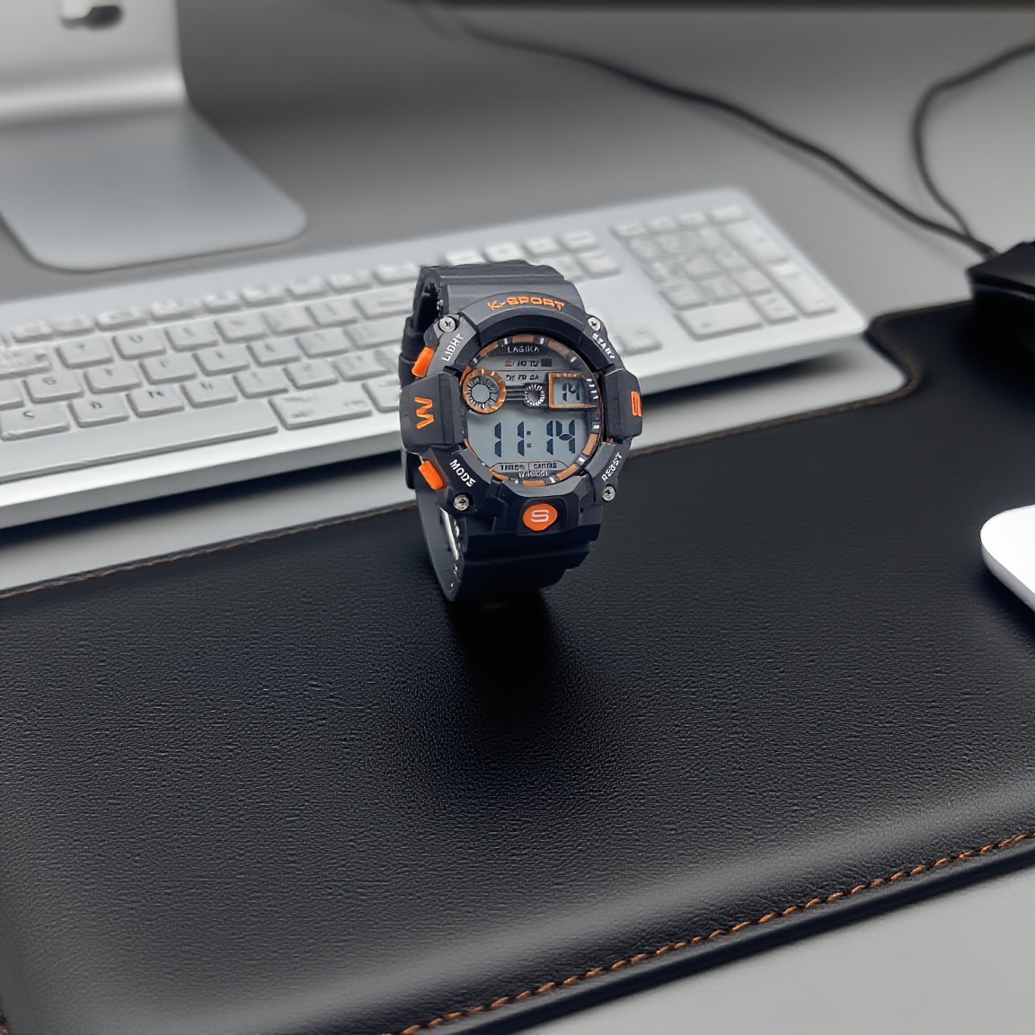 Blue and Orange Sports Digital Watch Waterproof Wristwatch for Men