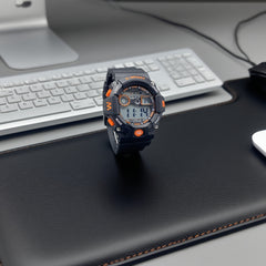 Blue and Orange Sports Digital Watch Waterproof Wristwatch for Men