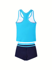 2pcs Toddler Girls Bikini Tankini Swimsuit Stripe Racer Back Tank Top & Bottoms
