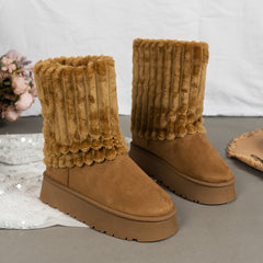 Women's Plush Lined Snow Boots Round Toe Thermal Shoes