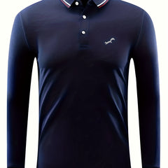 Squirrel Print Men's Casual Button Up Long Sleeve Polo Shirt