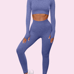 Seamless Workout Set - Long Sleeve Crop Top & High Waisted Leggings