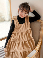 Girls Flutter Trim Suspender Dress Fall Party