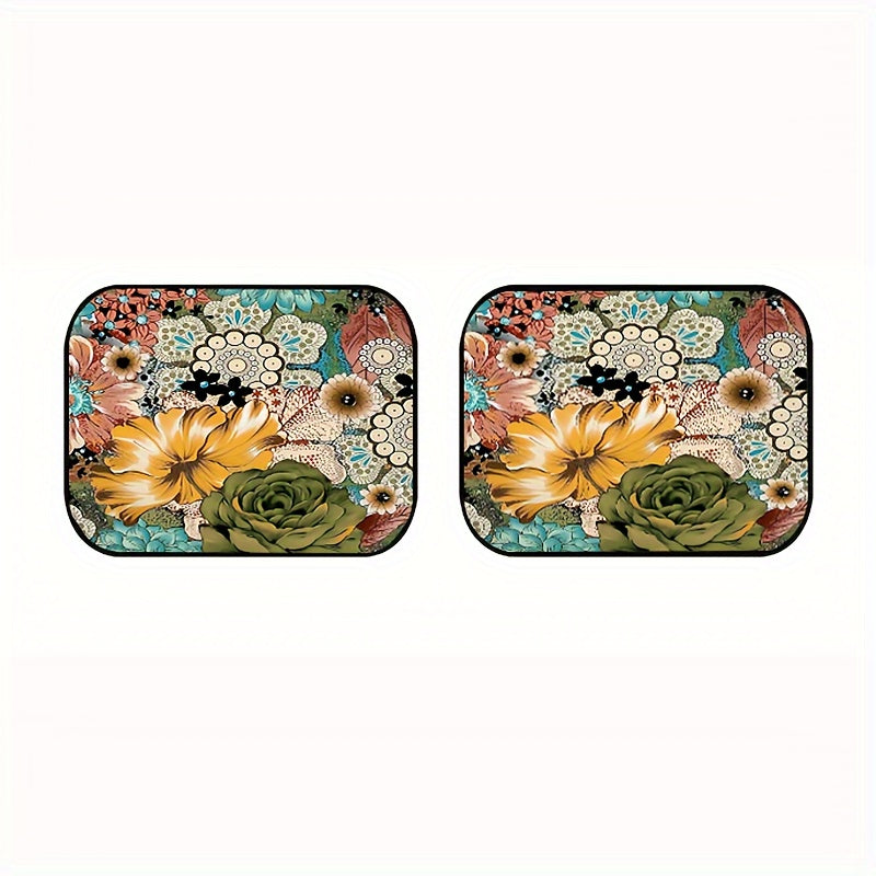 4pcs Colorful Floral Car Floor Mats Absorbent Non-slip Mat