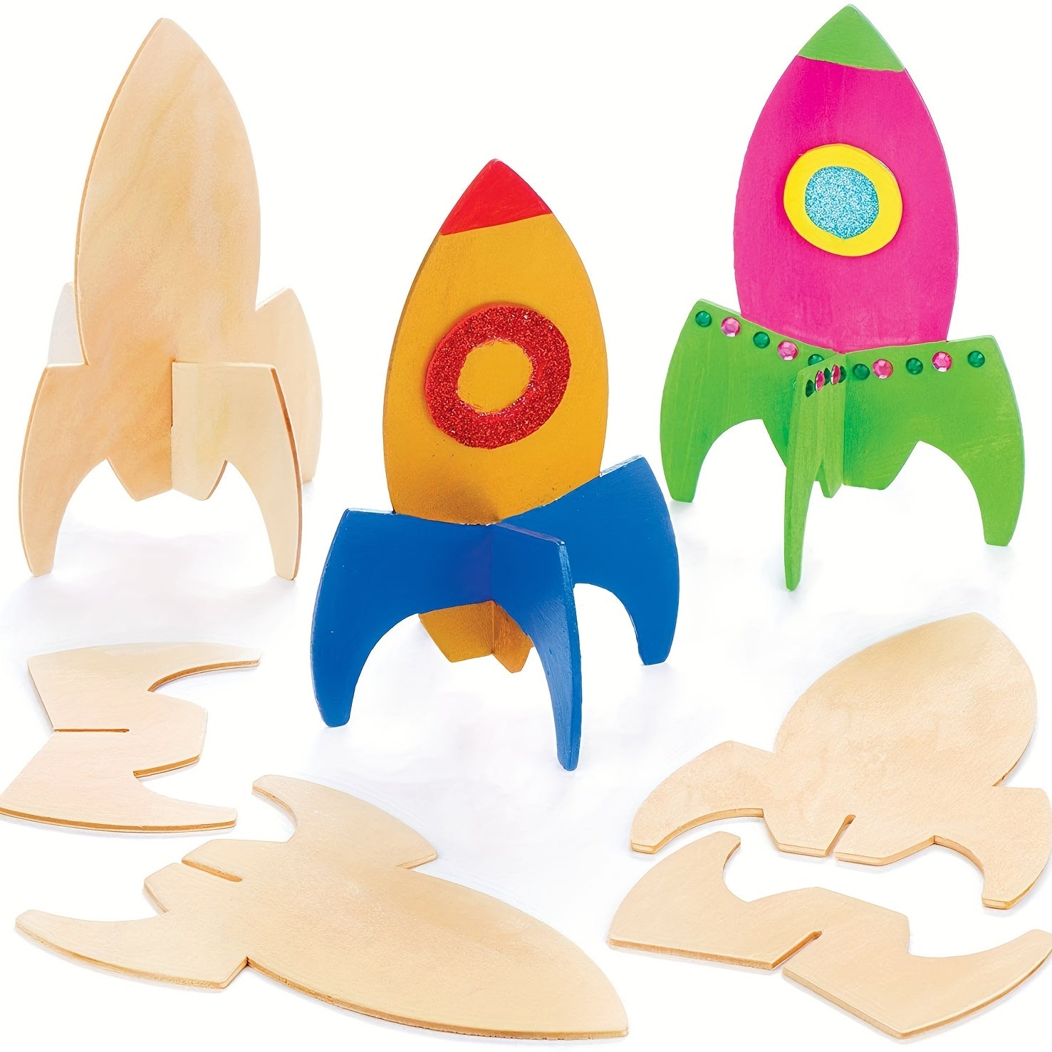 DIY Wooden Rocket Craft Kit with Paint Gift