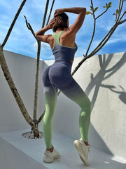 2pcs Ombre Fitness Set Sleeveless Sports Bra & Leggings Women's Activewear
