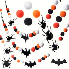 Halloween Pull Flag Banner Spider Bat Fur Ball Garland Pull Flag