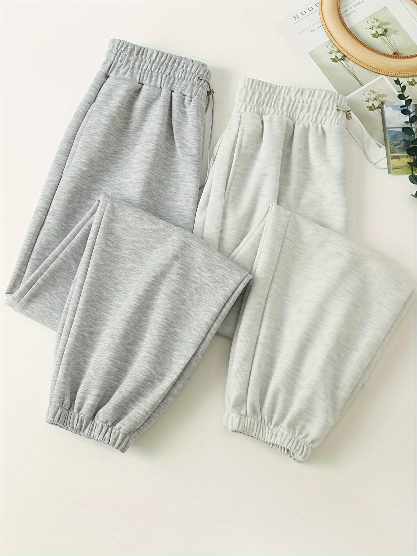 2pcs Elastic Waist Sports Pants with Pocket Women's Activewear