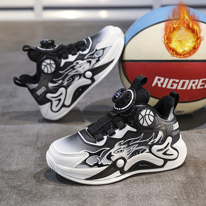 Boys Basketball Shoes with Rotating Buckle Warm Plush Lining