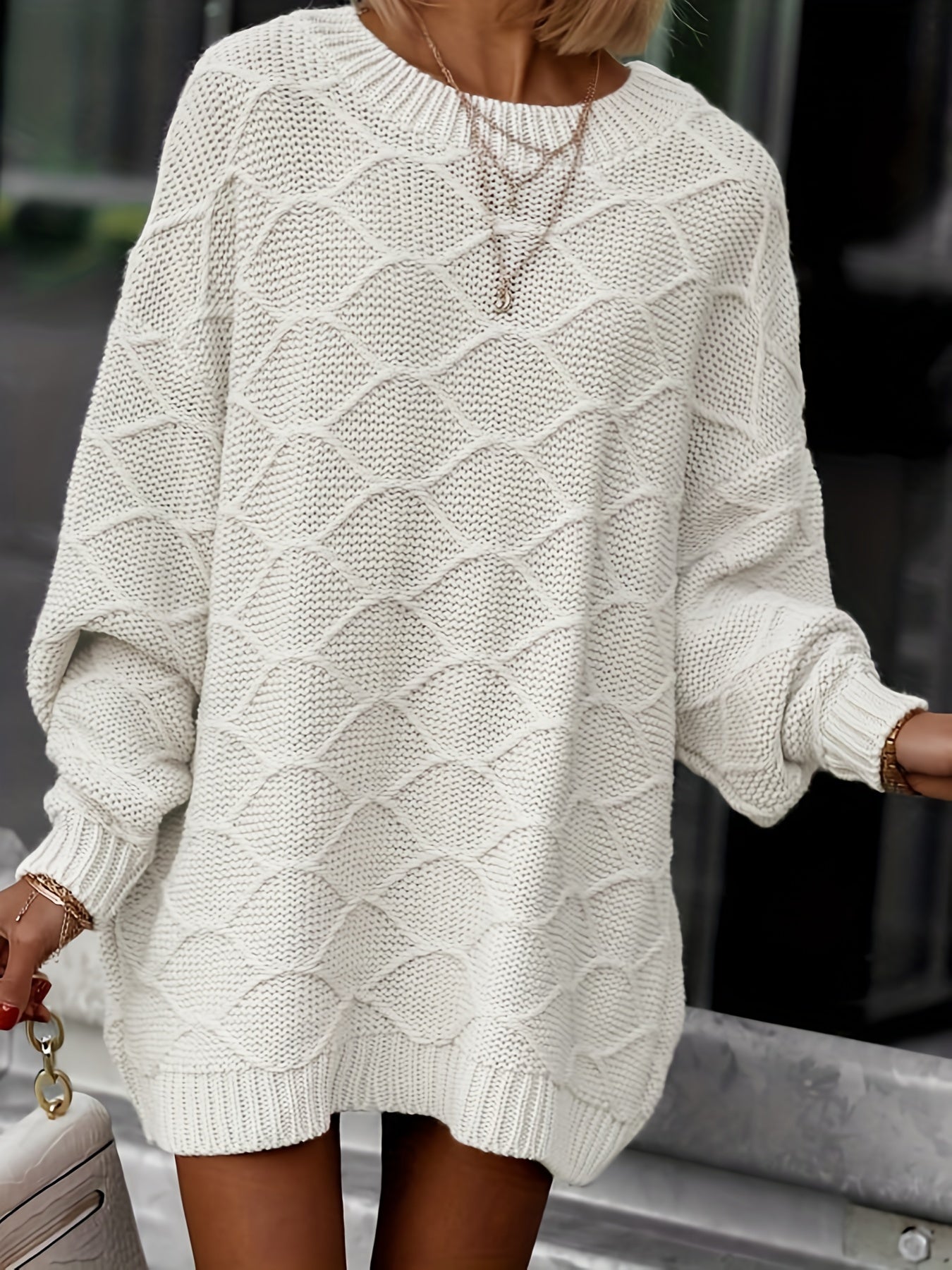 Solid Loose Casual Long Sleeve Sweater for Women