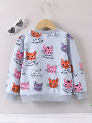 Girls Sweatshirt CATS ARE ALWAYS Print Long Sleeve Pullover Top