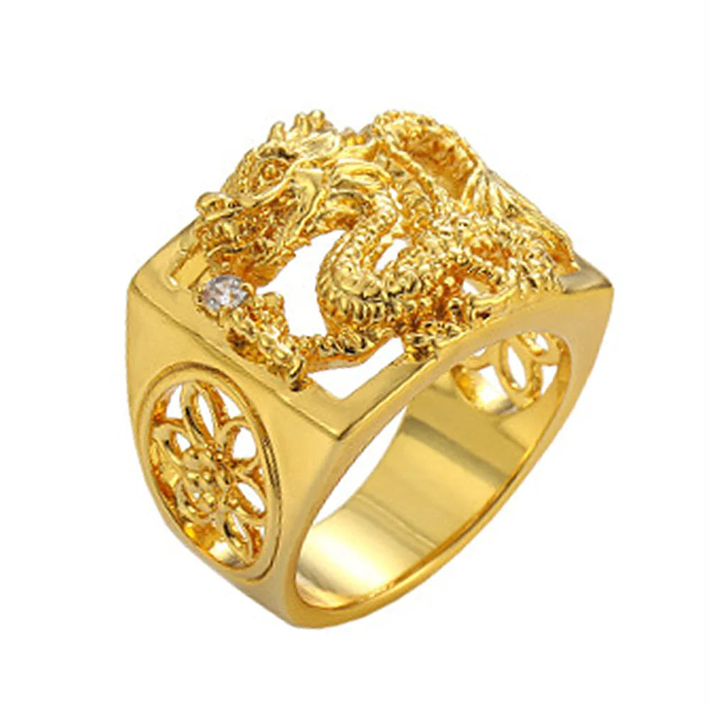 24k Masculine Dragon Diamonds Men's Ring Fine Jewelry Size