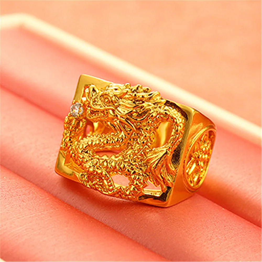 24k Masculine Dragon Diamonds Men's Ring Fine Jewelry Size