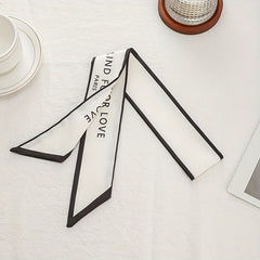 Letter Print Skinny Scarf Hair Ribbon Neckerchief Satin Twilly Scarf