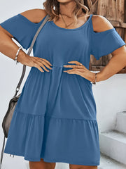 Cold Shoulder Smock Dress Short Sleeve Summer Casual Women's Plain