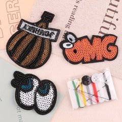4pcs Sequin Eyes Letter Mix And Match Patches DIY Iron on Model Cloth Stickers