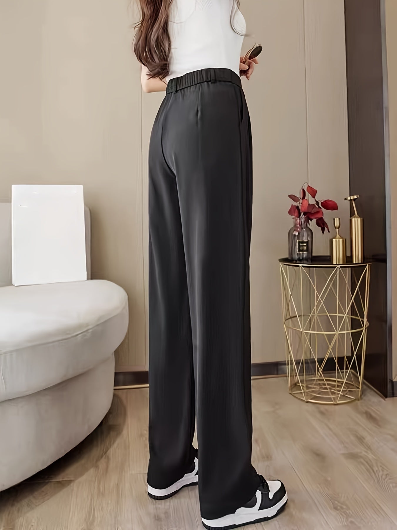 Solid High Waist Draped Long Length Pants