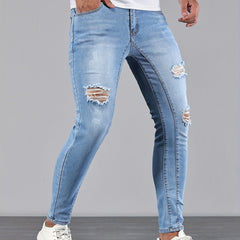 Men's Slim Fit Ripped Jeans Casual Street Style Distressed Denim Pants