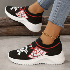 Women's Skull Pattern Sock Shoes Halloween Low Top Sneakers
