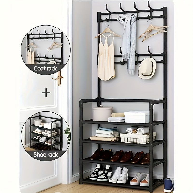 Coat Hat Rack with Shoes Storage Hooks