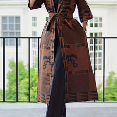 Graphic Print Windproof Jacket Vintage Long Length Outerwear