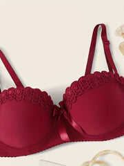 2pcs Lace Push Up Bras Comfy Bow Tie Bra Women's Lingerie & Underwear