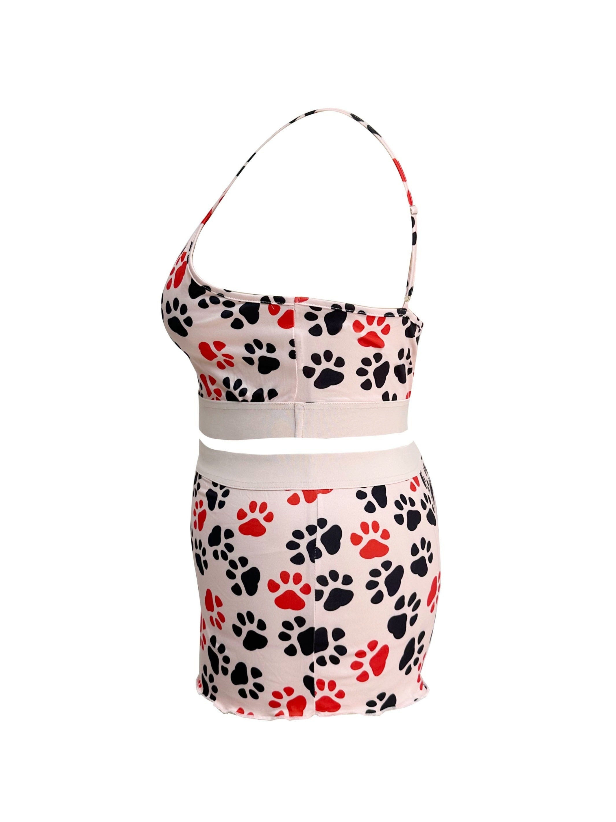 Dog Paw Print Pajama Set: Crop Cami Top & Shorts