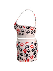 Dog Paw Print Pajama Set: Crop Cami Top & Shorts