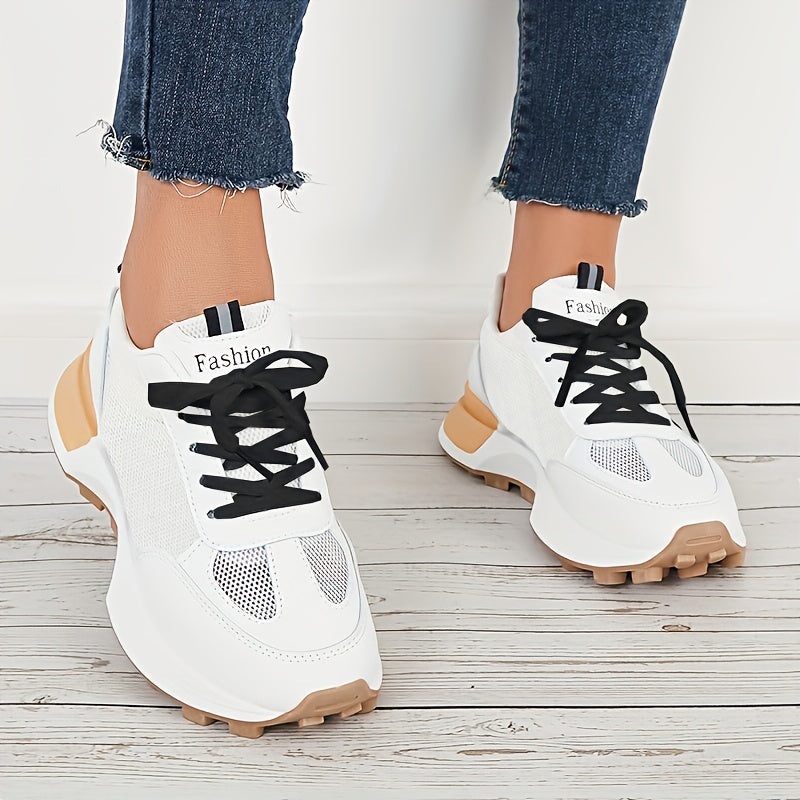 Women's Non Slip Mesh Chunky Sneakers Lace Up Breathable Casual Shoes