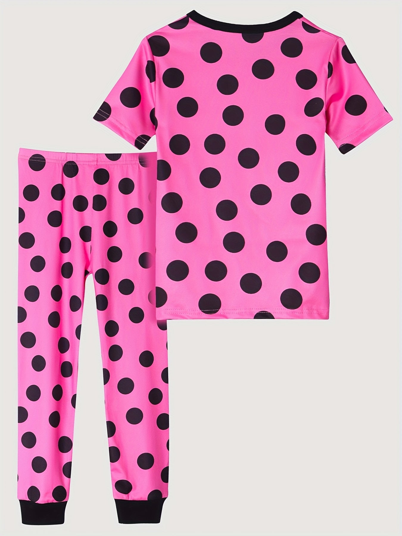Girl's Polka Dot Pajama Set, Short Sleeve Top & Long Pants
