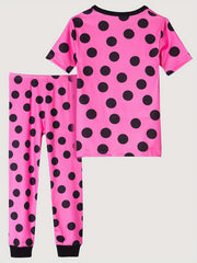 Girl's Polka Dot Pajama Set, Short Sleeve Top & Long Pants