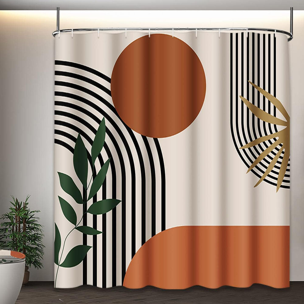 4pcs Mid Century Shower Curtain Set Abstract Geometric Modern Minimalist