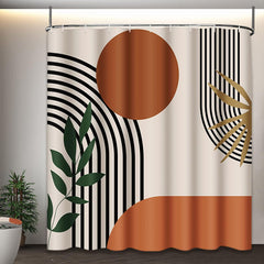 4pcs Mid Century Shower Curtain Set Abstract Geometric Modern Minimalist