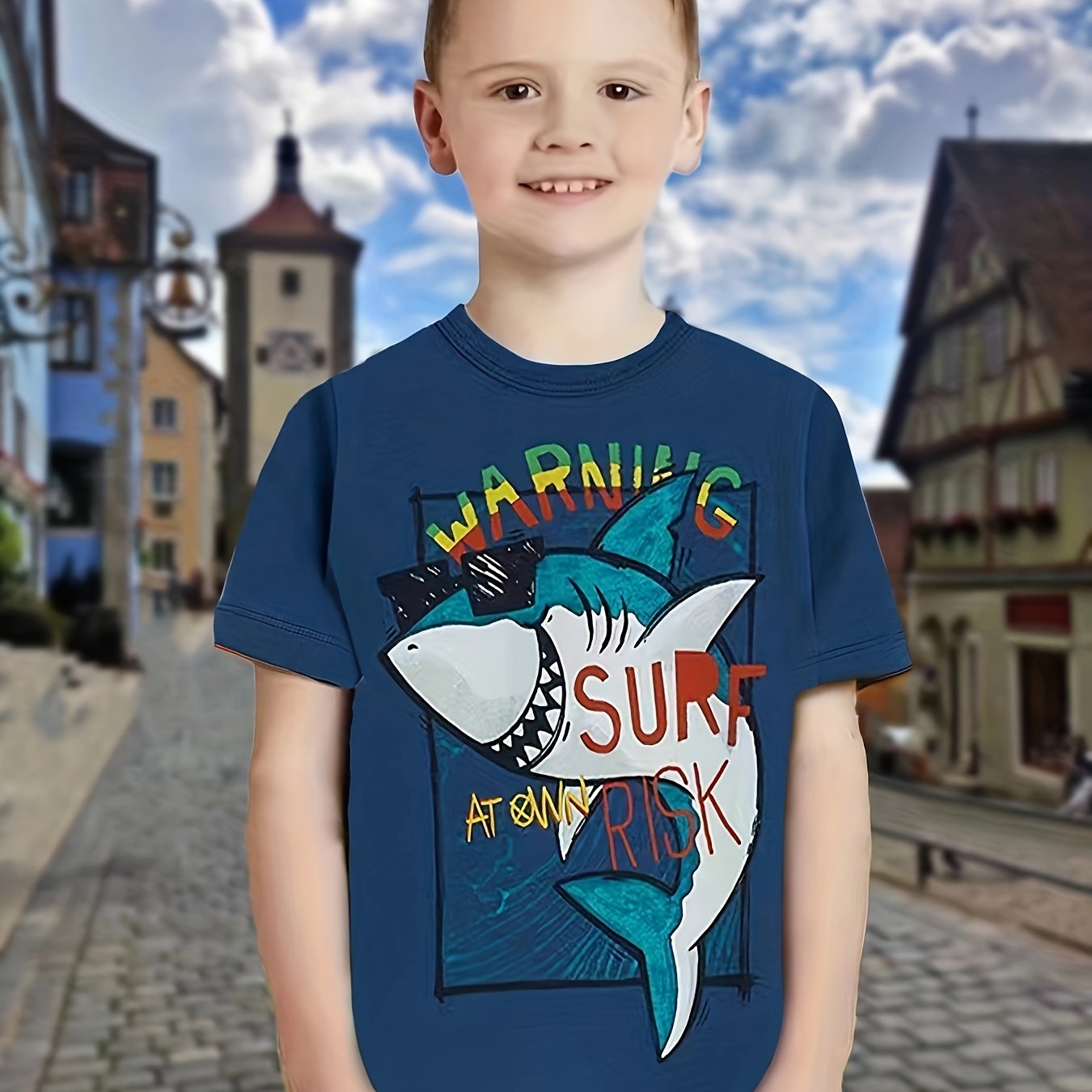 Sunglasses Shark Kid's T Shirt Short Sleeve Top for Summer