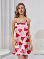 Heart Print Spaghetti Strap Nightdress