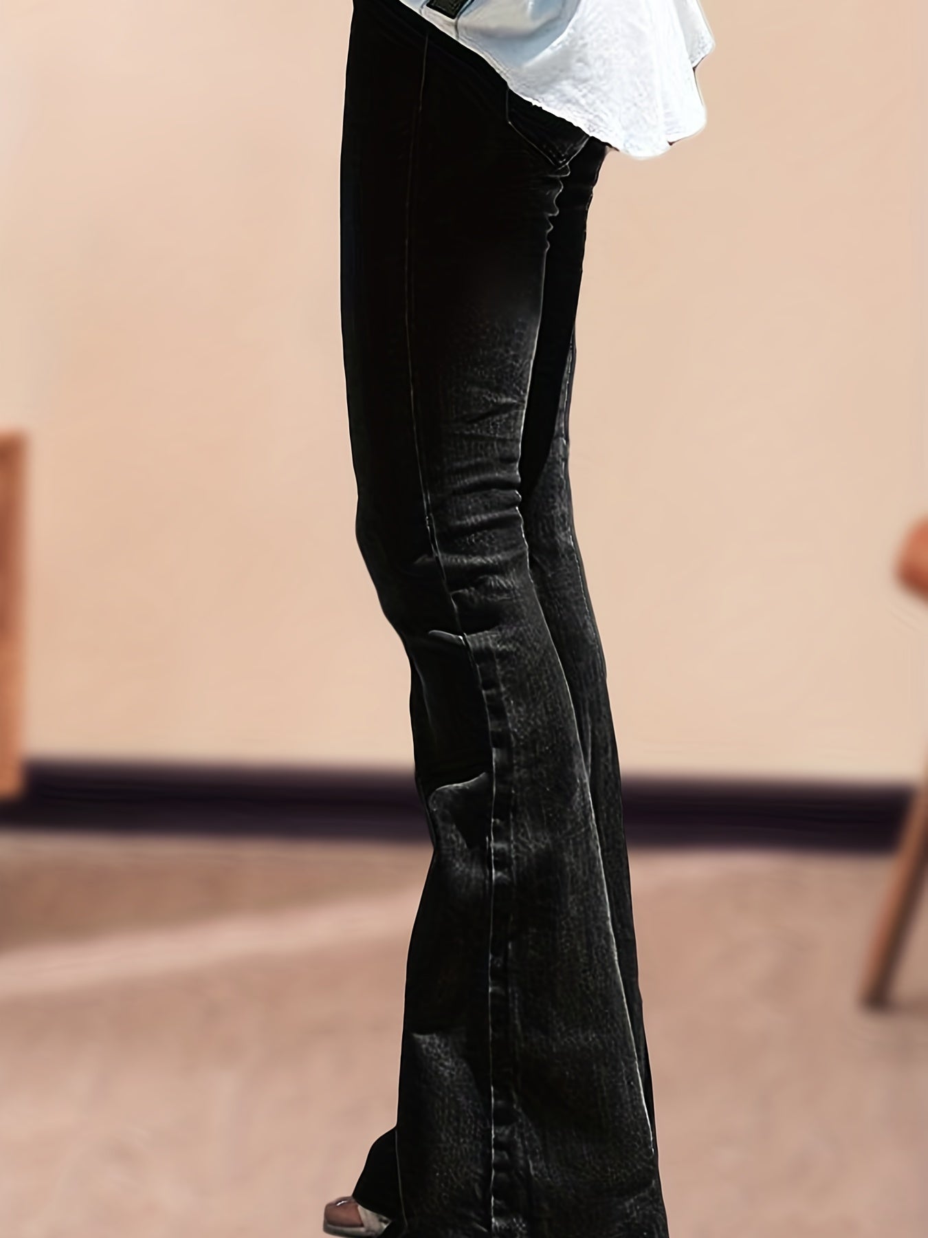 Wide Legs Flare Jeans Bell Bottom Mid Stretch Washed Casual Denim Pants